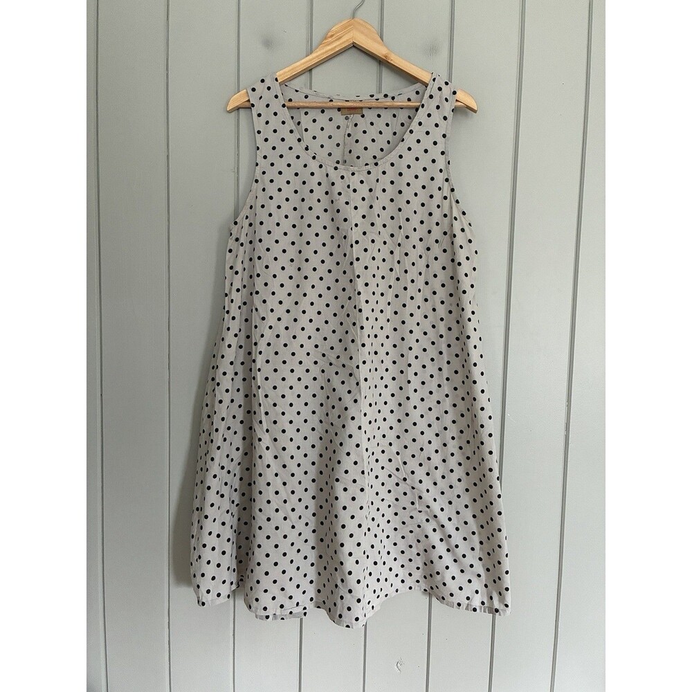 Tulip Tunic Dress XL Tank Trapeze Swing Black Polka Dot Boho Black Gray